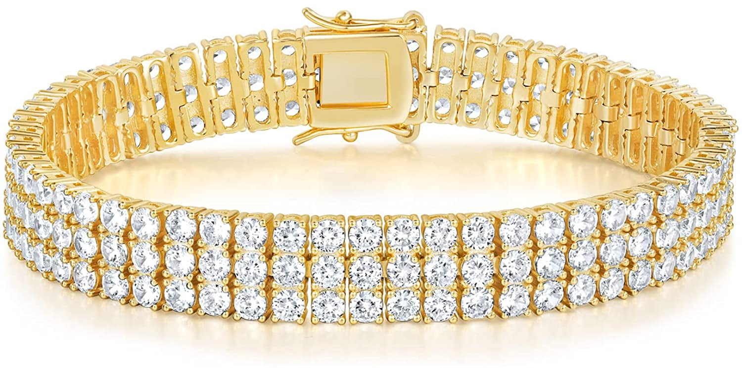 18K Yellow Gold Plated Diamond Accent Cross Charm Tennis Bracelet 