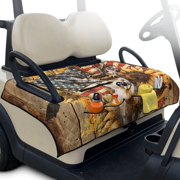 LedBack Deer Sunflower Print Golf Cart Towels for Seats American Flag Print Golf Cart Blanket Seat Covers with 4 Front Pockets & Nonskid Bottom, Travel Ready Design