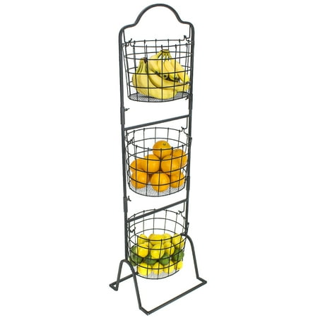 Sorbus 3-Tier Wire Market Basket Stand for Fruit, Vegetables, Toiletries, Household Items, and More, Stylish Tiered Serving Stand Baskets for Kitchen, Bathroom Storage (Best Way To Store Fruits And Vegetables)