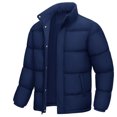 thumbnail image 3 of UVEASISHA Down Coats for Men Fashion Full Zip Stand Collar Puffer Jackets Solid Casual Windproof Insulated Parkas Thick Warm Snow Coat with Pockets Navy M, 3 of 6