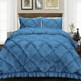 thumbnail image 1 of Duvet Cover 3 Piece Egyptian Cotton Cozy & Super Soft 600 TC Diamond Ruffle Duvet Covers with Zipper Closure & Corner Ties Soft Comforter Cover (Super King Plus Plus, Mediterranean Blue ), 1 of 4