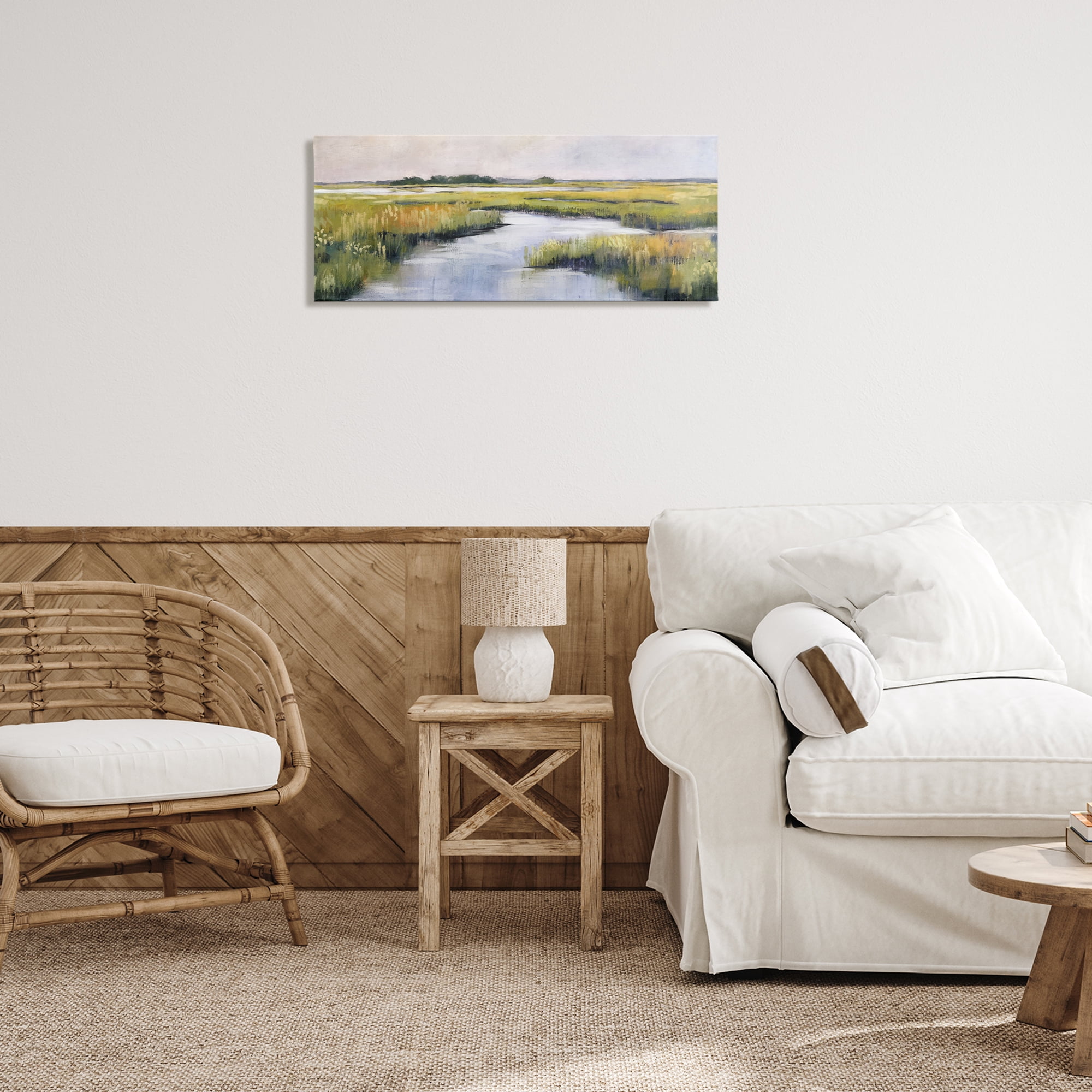 Stupell Industries Grassy Rural Marshlands Landscape & Nature Painting Wrapped Canvas Art Print Wall Art, 30 x 13