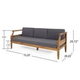 thumbnail image 3 of Bianca Outdoor Mid-Century Modern Acacia Wood 3 Seater Sofa, Teak and Dark Gray, 3 of 7