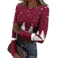 thumbnail image 2 of Christmas Graphic T-Shirt for Women Long Sleeve - Soft Slim Fit Crewneck Top, Cute Holiday Print Casual Tee, 2 of 7