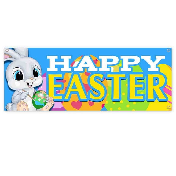 Happy Easter 13 oz Banner 13 oz Vinyl Banner With Metal Grommets
