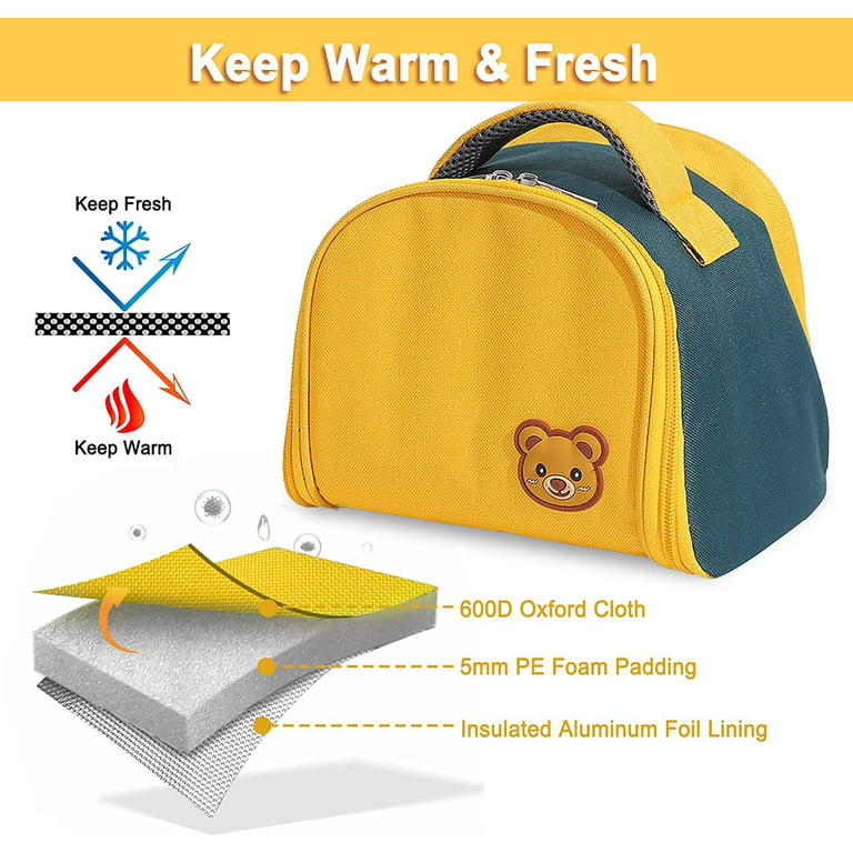 Bluboon Insulated Lunch Box for Kids Boys Girls School Lunch Bags Reusable  Cooler Thermal Meal Tote for Picnic (Yellow School bus)
