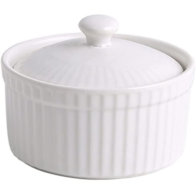 SAYDY 4 Oz Ramekin Bowls with Lids, for Creme Brulee Souffle, Porcelain Ramekins for Baking, Classic Style Ramekins Bowls,White