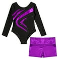 thumbnail image 5 of YONGHS Kids Girls Gymnastics Active Dancewear Long Sleeve Leotard Bodysuit with Shorts Set Purple 4, 5 of 7