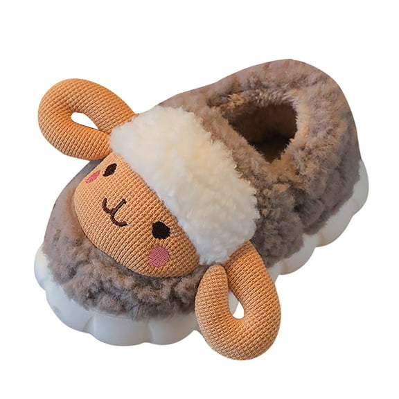 newwalpole Kids Slippers Cute Plush Cozy Indoor Toddler Little Kid Boys Girls Fuzzy Winter House Shoes with Heel Cover Warm Soft Cartoon Animal Slippers Non-Slip Sole Coffee for Size 12