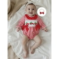 thumbnail image 6 of Miaouyo Infant Baby Girl Christmas Plaid Bubble Romper 0 3 6 12 18 Months Tree Embroidery Smocked Long Sleeve Jumpsuit with Headband, 6 of 9