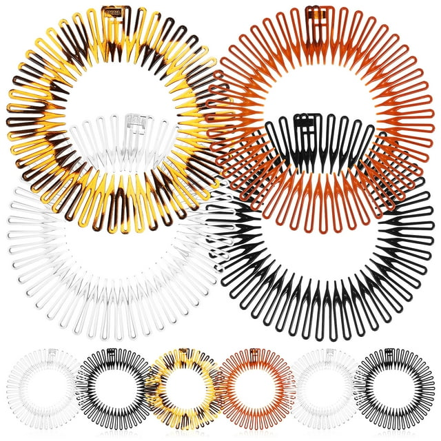 10pcs Full Circular Stretch Comb Flexible Plastic Circle Comb Stretch Hair Comb Headband Holder for Women Random Color