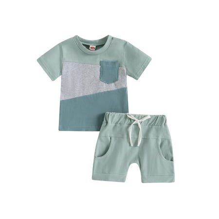 

Binpure Baby Boys Shorts Set Short Sleeve Contrast Color T-shirt with Elastic Waist Shorts Summer Outfit