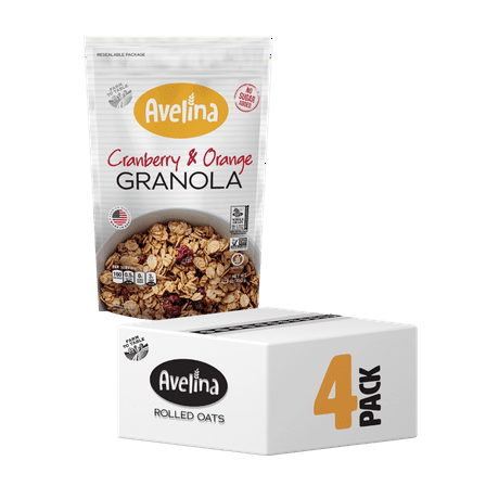 Avelina Granola  Cranberry & Orange Zero Sugar  | 100% Gluten Free | Crunchy and Nutritious Blend for a Healthy Snack or Breakfast, 4-Pac