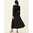 thumbnail image 4 of Unique Bargains Women's Long Puff Sleeve Flowy Ruffle Pleated Dress with Belt S Black, 4 of 6