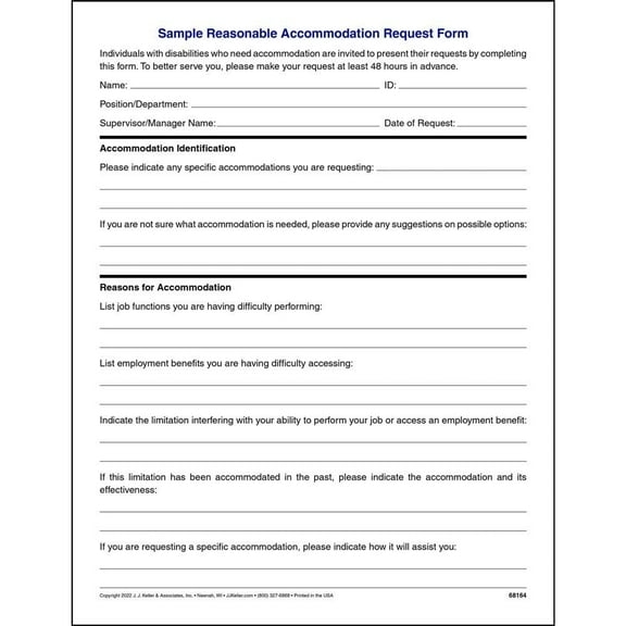 Employee Disability Accommodation Request Form, 8.5 x 11, 75 Pack
