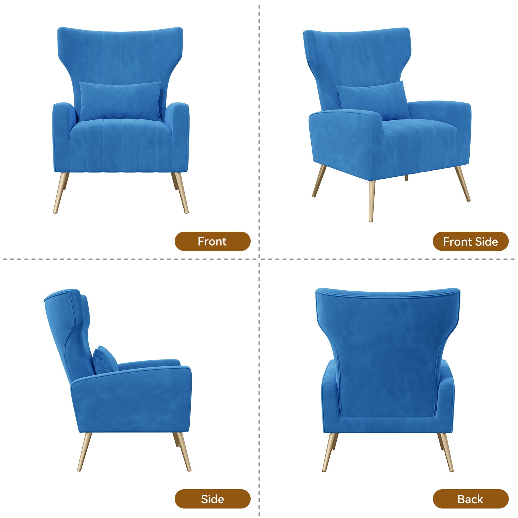 MOONMISS Velvet Accent Chair for Living Room, Modern Arm Chair with Pillow, Single Sofa Lounge Chair for Bedroom & Reading Room,Blue
