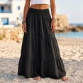 thumbnail image 5 of IUYRTFE Women's Tiered Maxi Skirt Cotton Linen Blend Elastic Waist A-Line Long Summer Beach Skirt, 5 of 6