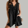 thumbnail image 2 of Women's Denim Romper Sleeveless Tie Front Casual Jumpsuit Summer Overall Shorts With Pocket Comfortable Stylish Outfit, 2 of 2