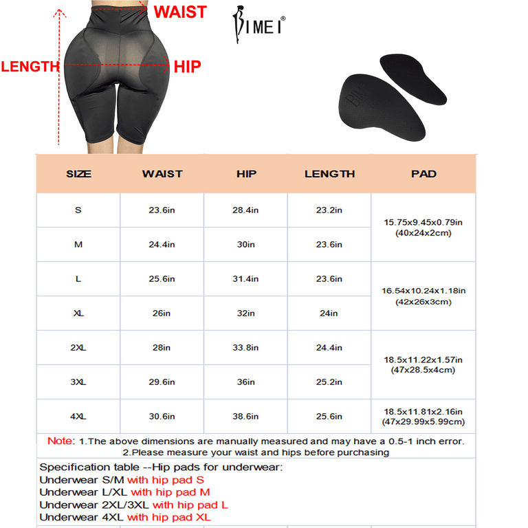 BIMEI 2PS Women Shapewear Sponge Butt Lifter Hip Padded Enhancer Mid-Thigh  Tummy Control Body Panties,High Waist,Black, S 