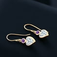 thumbnail image 4 of Gem Stone King 14K Yellow Gold White Moissanite and Purple Amethyst French Wire Dangle Hook Earrings for Women (1.80 Cttw, Gemstone Birthstone, Heart 6MM, Round 3MM), 4 of 4