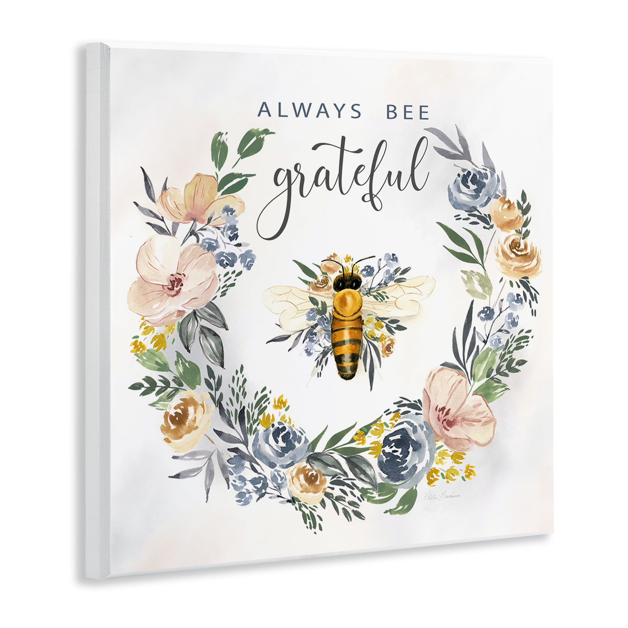 Stupell Industries Country Bee Grateful Botanical & Floral Painting Unframed Art Print Wall Art, 12 x 12