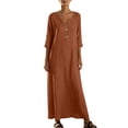 thumbnail image 2 of TAGOLD Womens Short Sleeve V-Neck Dress Solid Color Button Loose Maxi Dress Casual Daily Summer, 2 of 5