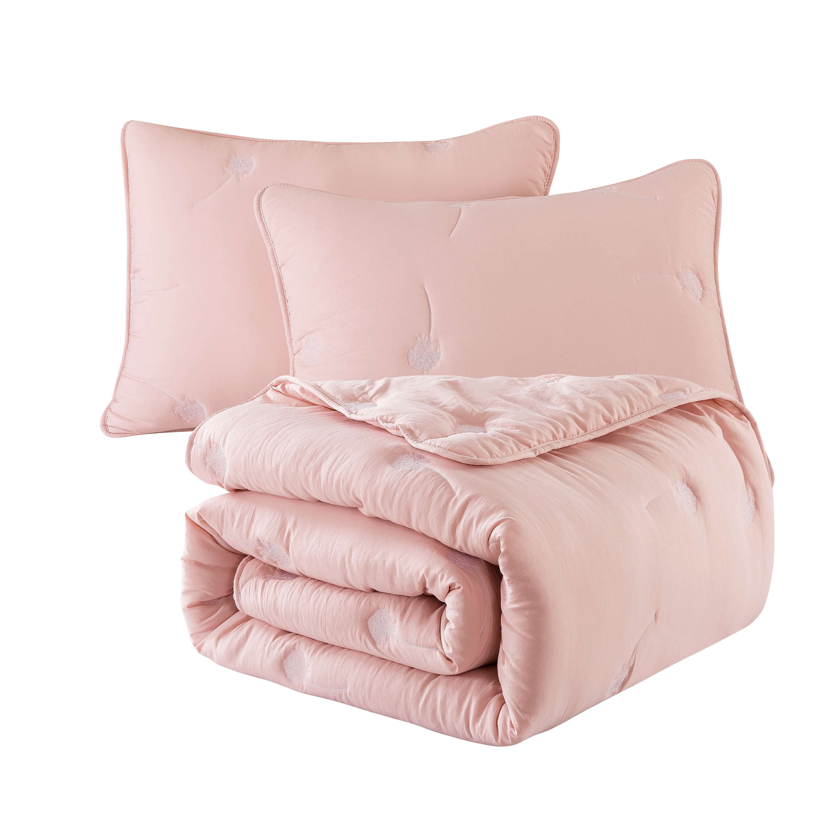 NSH by New Sega Home, 2-Piece Comforter Set, Embroidered Dandelion, Pink, Bed in a Bag, King