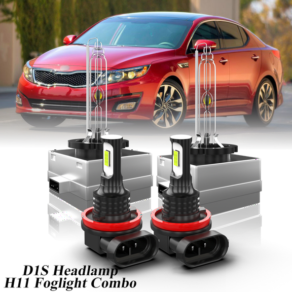 Fit for Kia Optima 2011-2015 – D1S Xenon Headlight   H11/H9/H8 LED Foglights Bulbs Combo 4 Pack, 6000K Diamond White 3800LM Super Bright, Auto Headlamp Upgrade Set