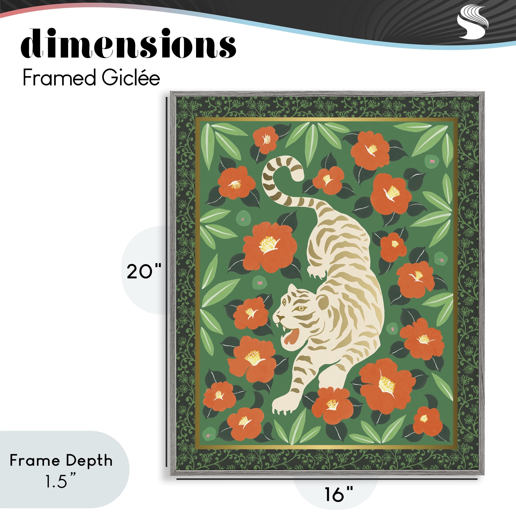 Stupell Industries Eclectic Tiger & Hibiscus Gray Framed Giclee Art, design by Karolina Sato