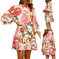 thumbnail image 3 of Summer Mock Neck Tie Waist Short Dress Ruffle Swing Mini Dress, 3 of 4