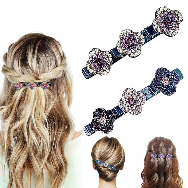 Pinzas para el cabello trenzadas - Pinzas para el cabello trenzadas con piedras de cristal brillantes, pinzas para el cabello trenzadas para mujeres, pinzas para el cabello trenzadas con piedras de cr