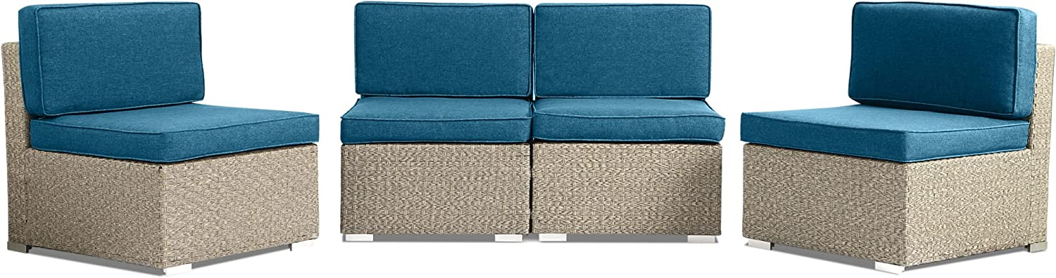 KIGOTY 4-Pieces Rattan Wicker Chairs Set of 4 Patio Chairs All Weather Dinning Chair Garden Chair with Thick Cushions, Peacock Blue - image 4 of 7