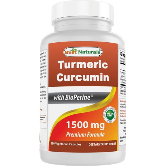 Best Naturals Turmeric Curcumin 1500mg with Bioperine, Gluten-Free, Vegetarian, 180 Capsules