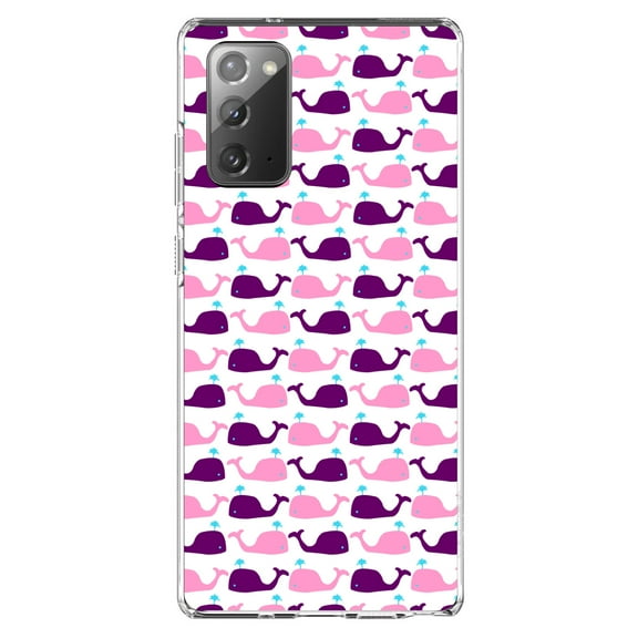 DistinctInk Clear Shockproof Hybrid Case for Galaxy Note 20 ULTRA (6.9" Screen) - TPU Bumper, Acrylic Back, Tempered Glass Screen Protector - Purple Pink Cartoon Whales - Cartoon Whales