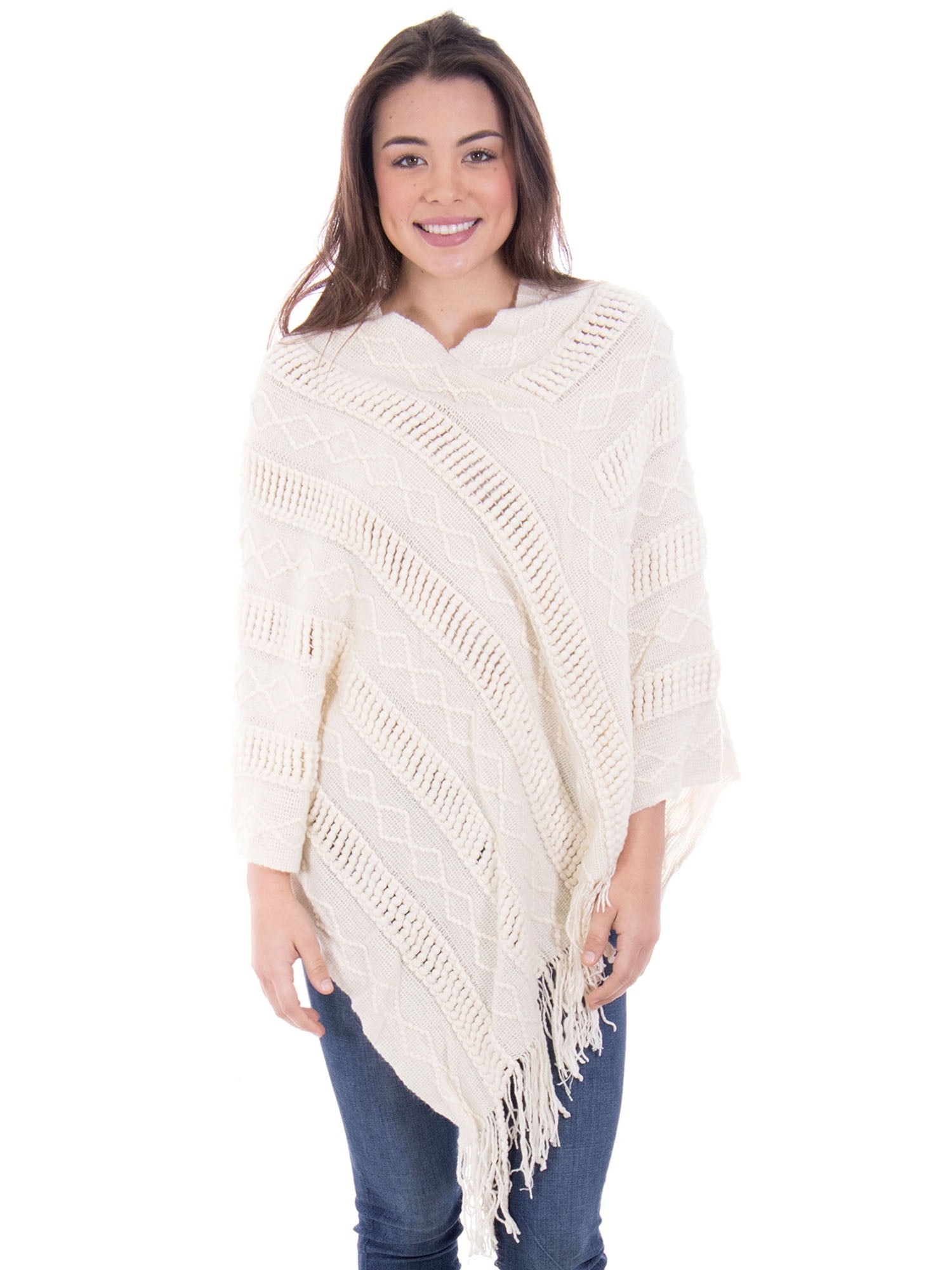 Simplicity Women's Batwing Knitted Tassel Pullover Sweater Poncho Shawl