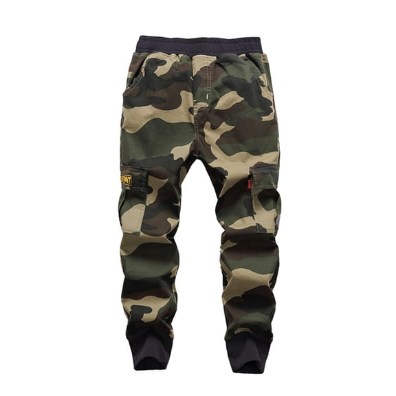 LYMAYTER 6-15Y Boys Camo Cargo Joggers Pants Kids Elastic Waist Baggy Fit Casual Outdoor Hiking Trousers