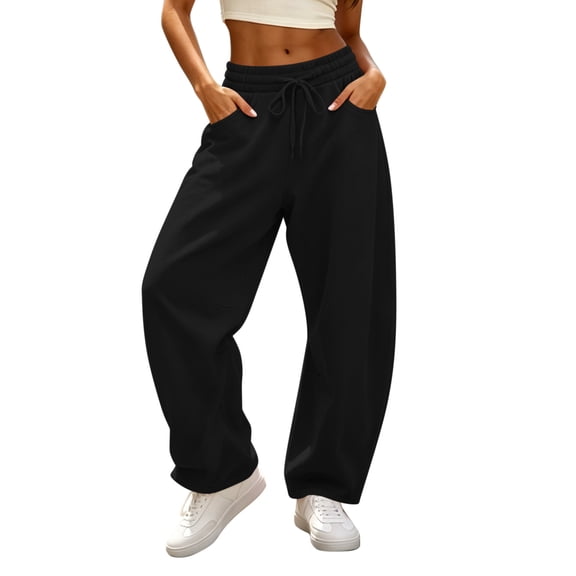 YODETEY Women's High Waist Drawstring Baggy Wide Leg Sweatpants,Women’s Black,Size S-3XL