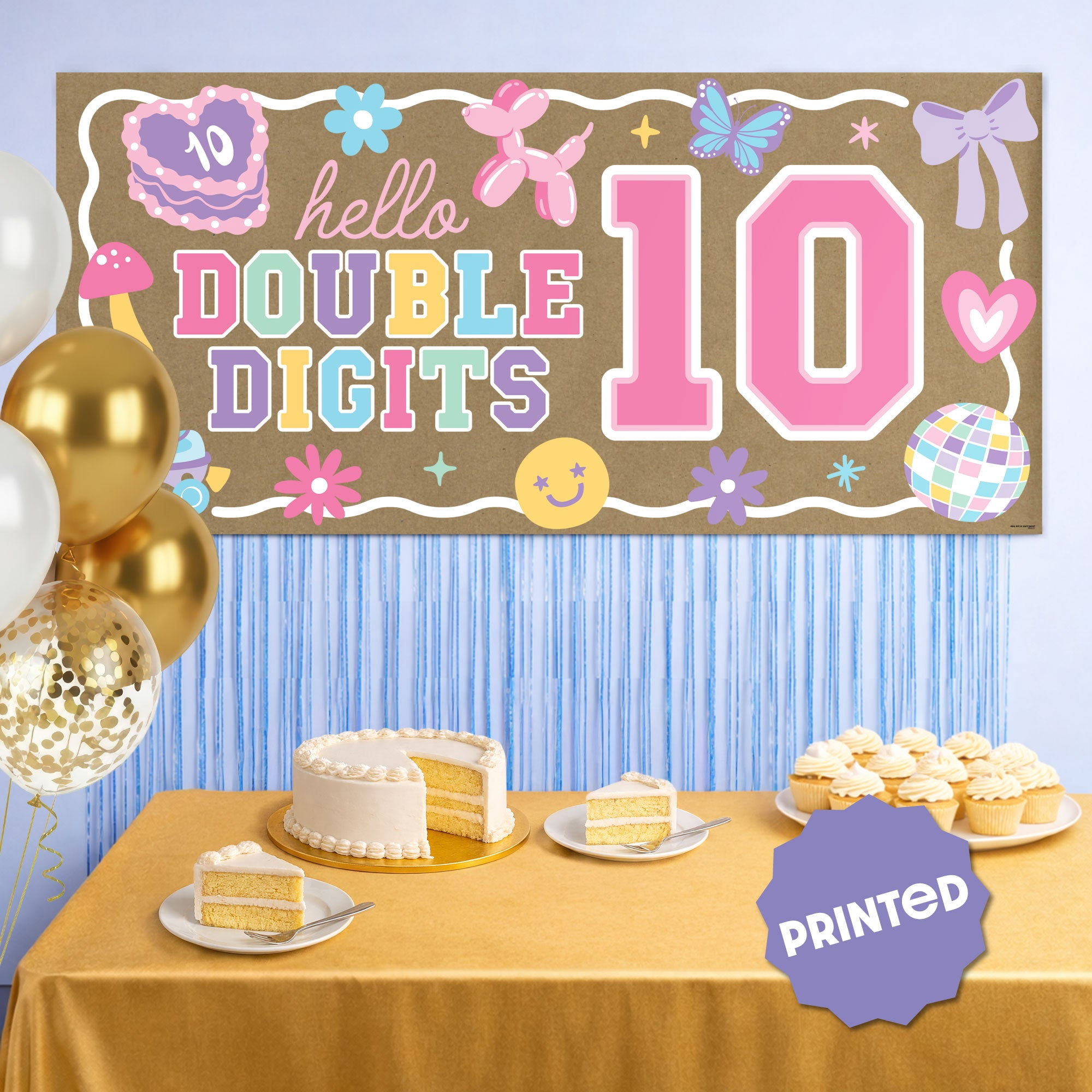 Big Dot of Happiness Preppy 10th Birthday Girl Kraft Paper Banner, Hello Double Digits Pastel Birthday Party Welcome Banner, Printed Brown Paper Party Sign Decoration – 1 Count
