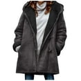thumbnail image 2 of EOYWHK Plus Size Winter Coats for Women 2024 Warm Sherpa Fleece Lined Distressed Jackets Full Zipper Hooded Parka Suede Pea Coat Outerwear Jacket, 2 of 6