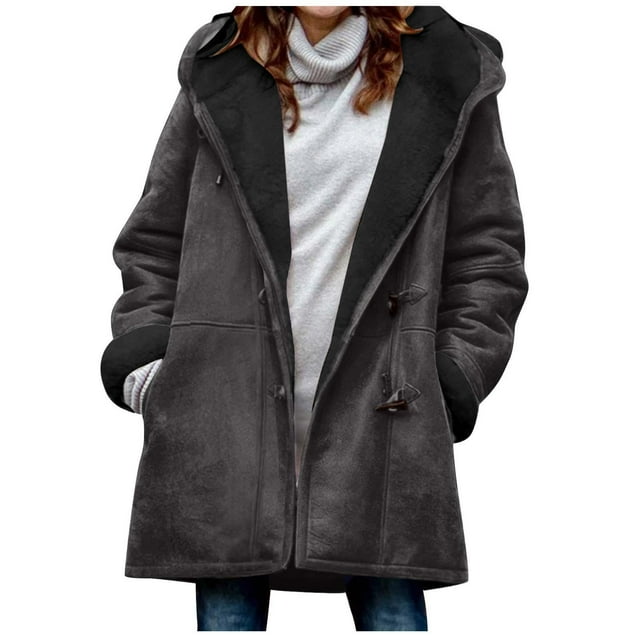 WRKEKC Women's Plus Size Winter Coat Long Sleeve Velvet Button Front Pocket Warm Overcoat for Cold Weather