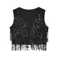 thumbnail image 5 of HULIJA Womens Sequin Sleeveless Vest V Neck Open Front Glitter Tassel Waistcoat Rave Dance Vest Coat Black XXL, 5 of 7