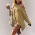 thumbnail image 2 of ManxiVoo Off Shoulder Sweatshirt for Women Solid Color Loose Fit Soft Casual Fall Top Irregular Hem L Size Gold, 2 of 3