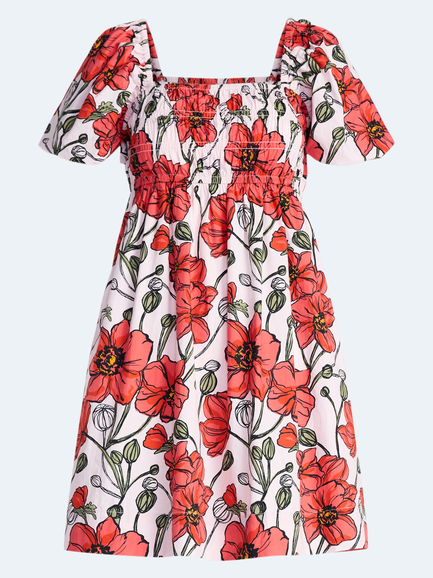Free Assembly Women's and Women's Plus Puff Sleeve Peasant Mini Dress, Sizes XS to 4X