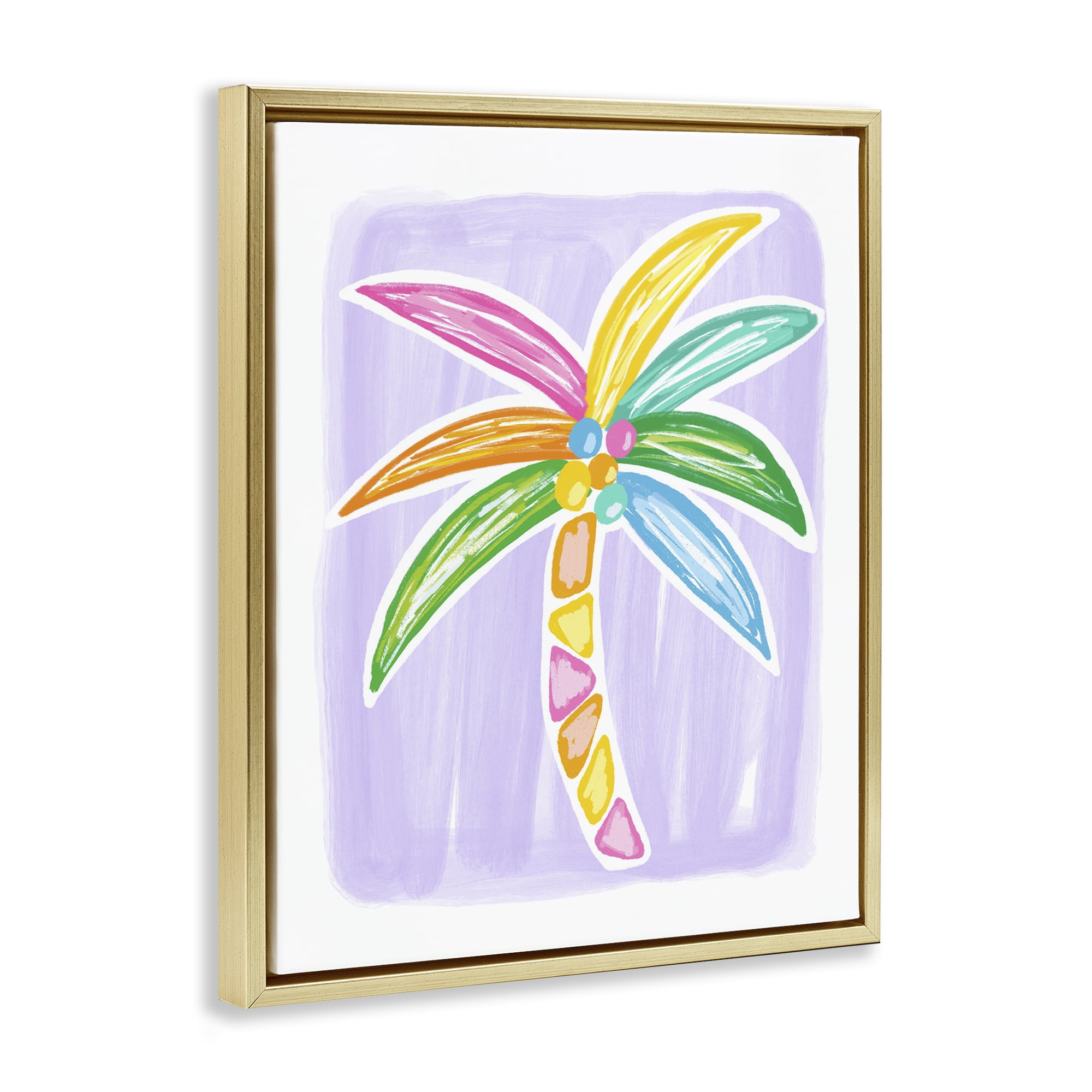 Stupell Industries Pastel Palm on Purple Botanical & Floral Painting Gold Floater Framed Canvas Art Print Wall Art, 17 x 21