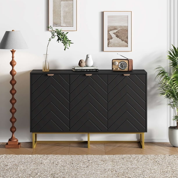 Moderno buffet sideboard: 3 doors y estante design, wood credenza consola gabinete in negra