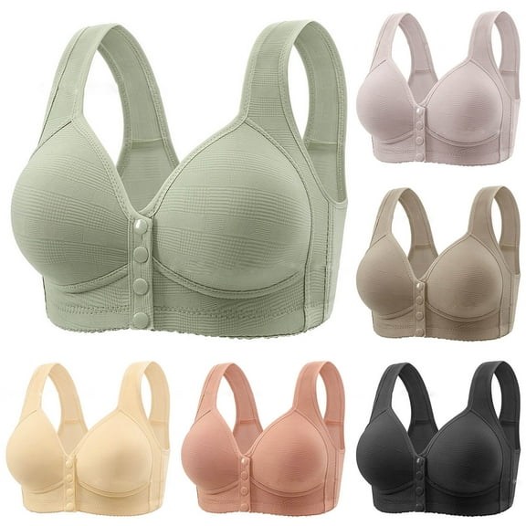 SMihono Fashion Push Up Leisure Bras Front Closure Wireless Solid Underwire for Older Women Everyday Wirefree Comfortable Sleep Red 42