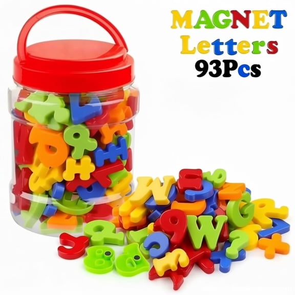 OFEFE 93-Piece Magnetic Alphabet Letters and Numbers Set - Multi-Surface Refrigerator & Whiteboard Magnets Math Symbols for Spelling Counting, Multi-Color Magnetic Alphabet Set