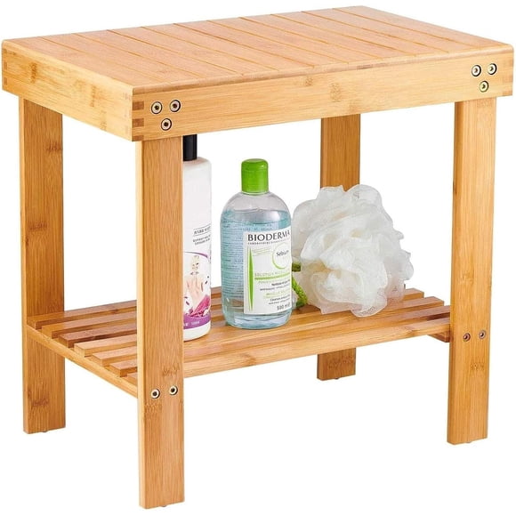 Taburete VaeFae de bambú con patas antideslizantes de 44 x 28 x 41 cm
