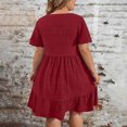 thumbnail image 4 of Plus Size Dresses for Curvy Women 2025 Summer Short Sleeve Crew Neck Mini T Shirt Dress Pleated Ruffle Flowy Beach Sundresses, 4 of 7