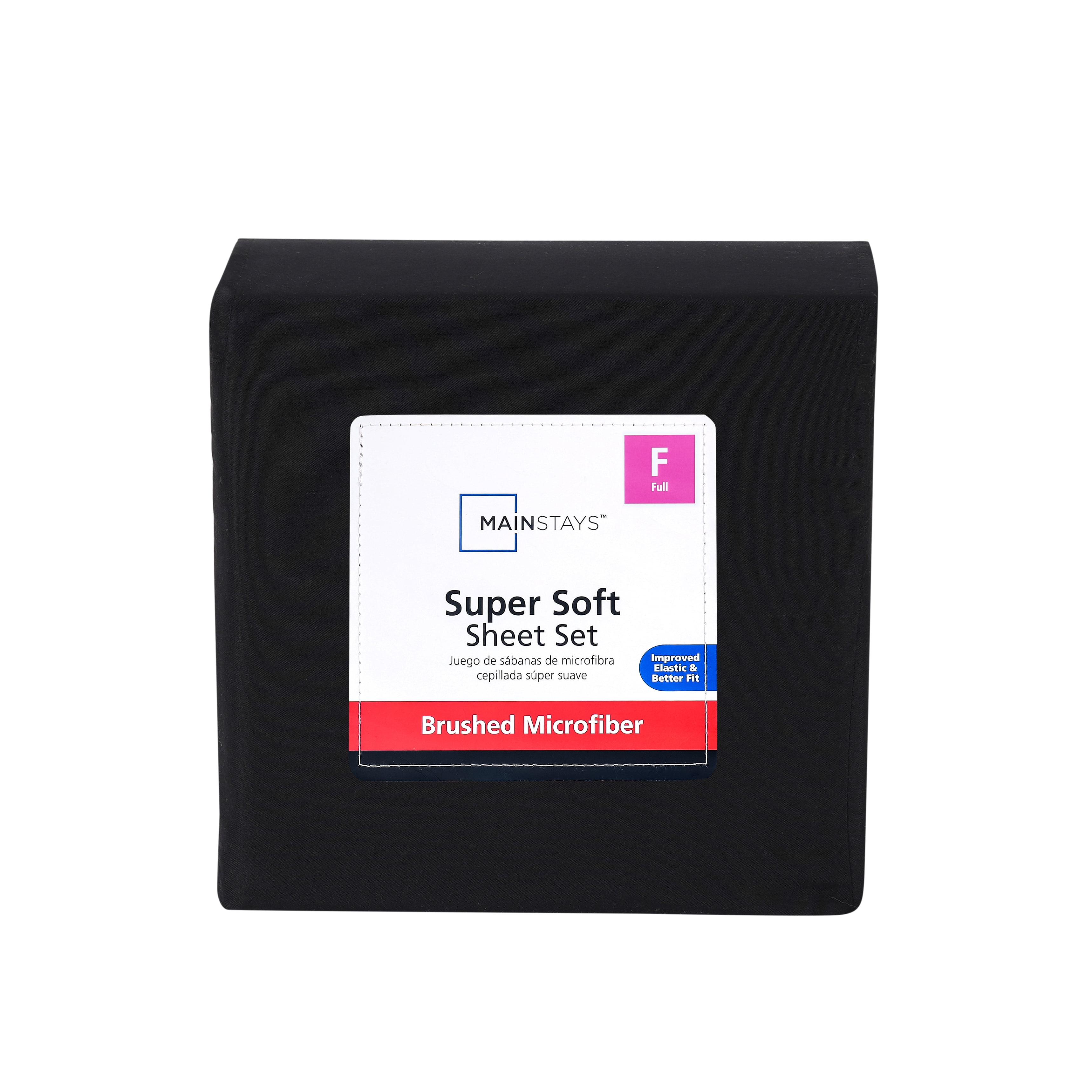 Mainstays Super Soft Brushed Microfiber Bed Sheet Set, Rich Black, Full, 4 Piece